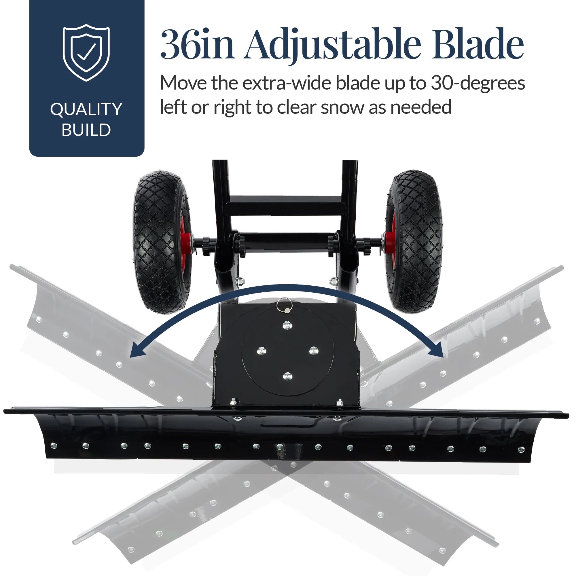 Best Choice Products 36in Galvanized Blade Hand Snow Pusher w/ 2 Wheels, Adjustable Handle, Blade Angle - Black