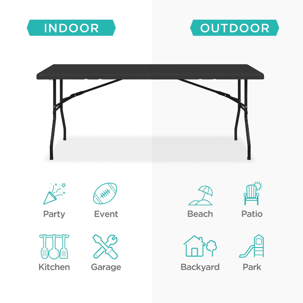 Best Choice Products 6ft Plastic Folding Table, Indoor Outdoor Heavy Duty Portable w/ Handle, Lock - White
