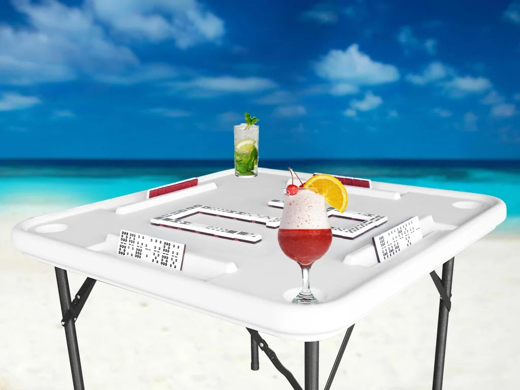 Bene Casa Foldable Domino Table with Built-In Drink Holders, 38?? x 38??, White