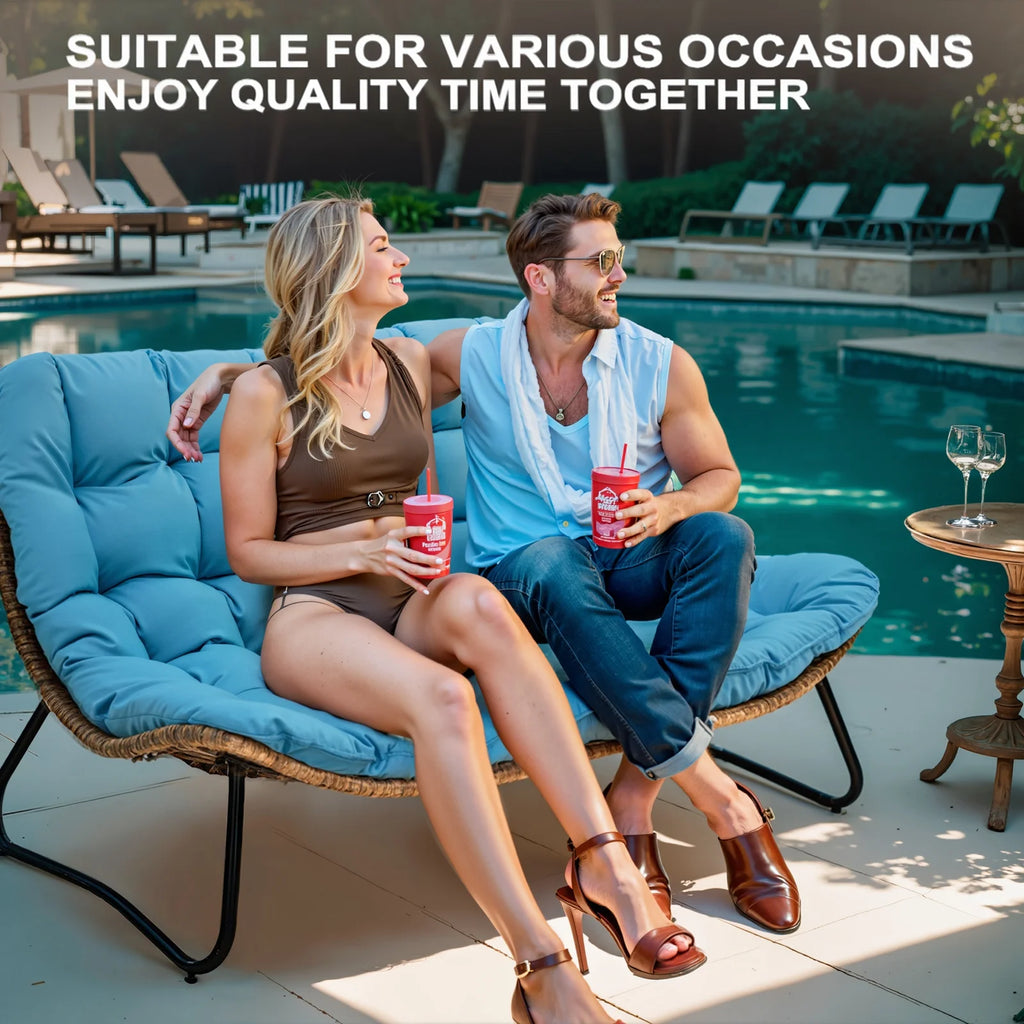 Crestlive Products Patio Loveseat, All-Weather Rattan Large Furniture with Soft Cushions, Outdoor Loveseat for Balcony, Poolside, Backyard (Beige)