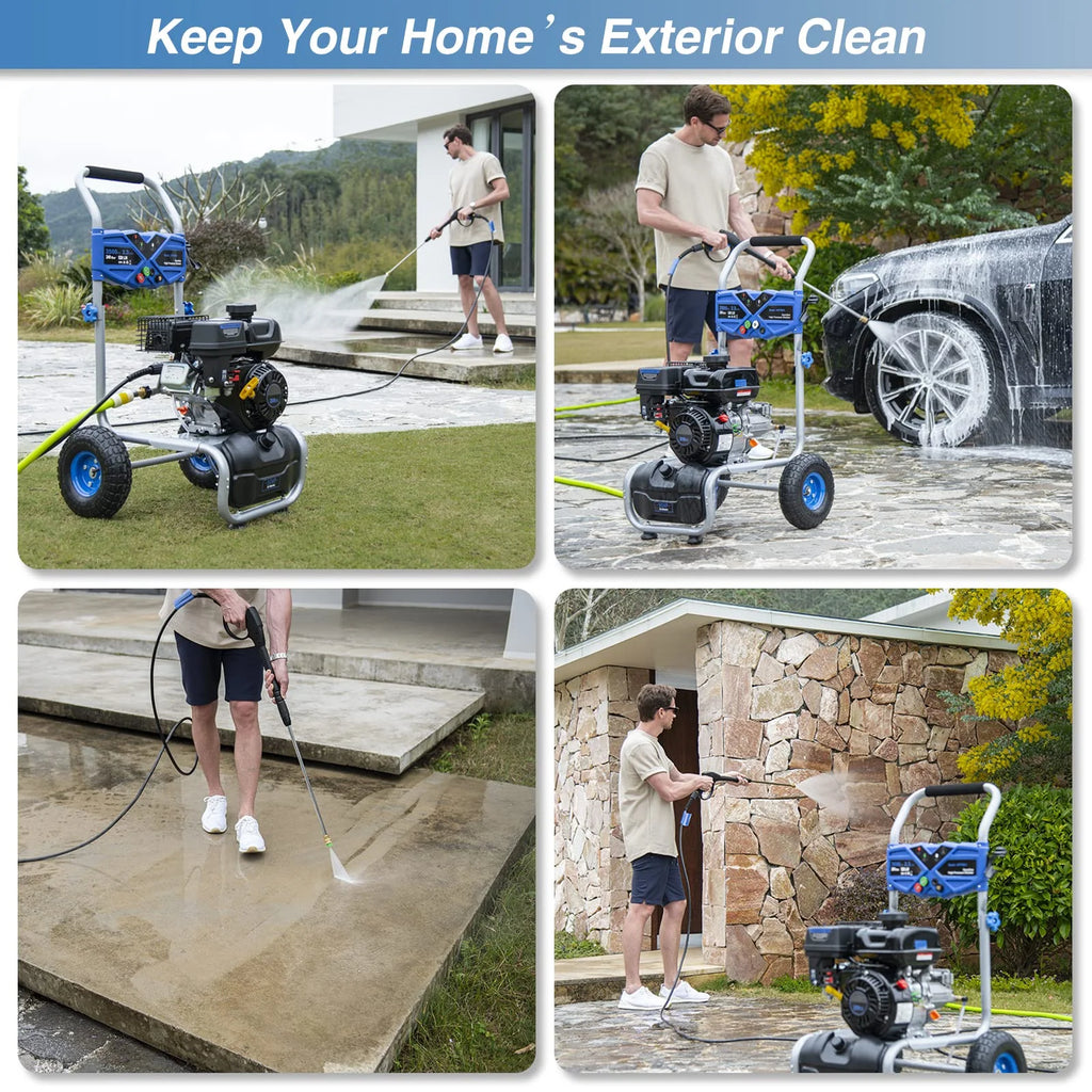 Efurden 3500PSI Gas Pressure Washer, 2.3GPM Gas Powered High Pressure Clean Machine with 209CC Engine, 4 Adjustable Nozzles for Cleaning Walls, Terraces, Vehicles, Gardens (Blue)