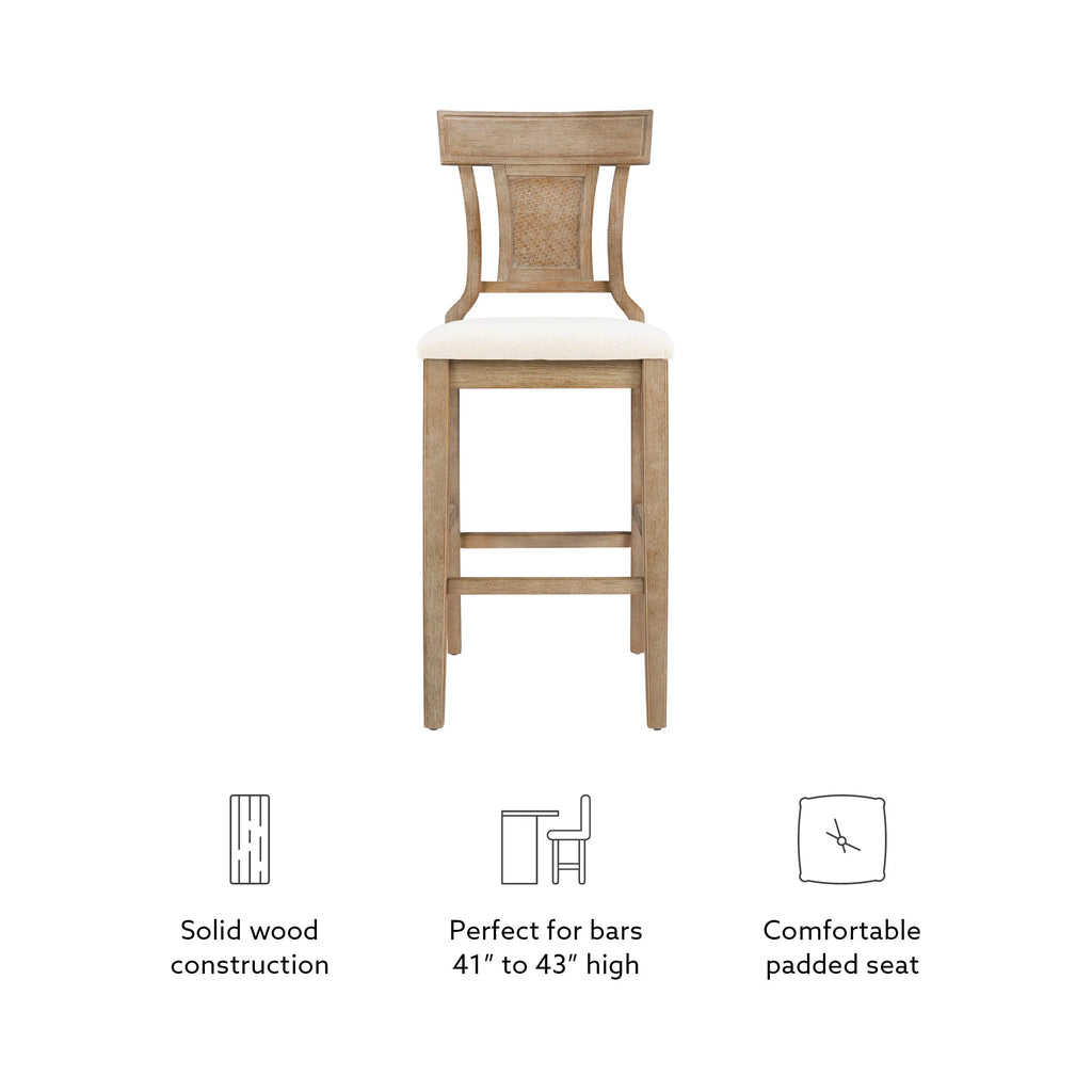 Linon Rylan 30" Bar Stool, Rustic Brown Finish with Beige Fabric