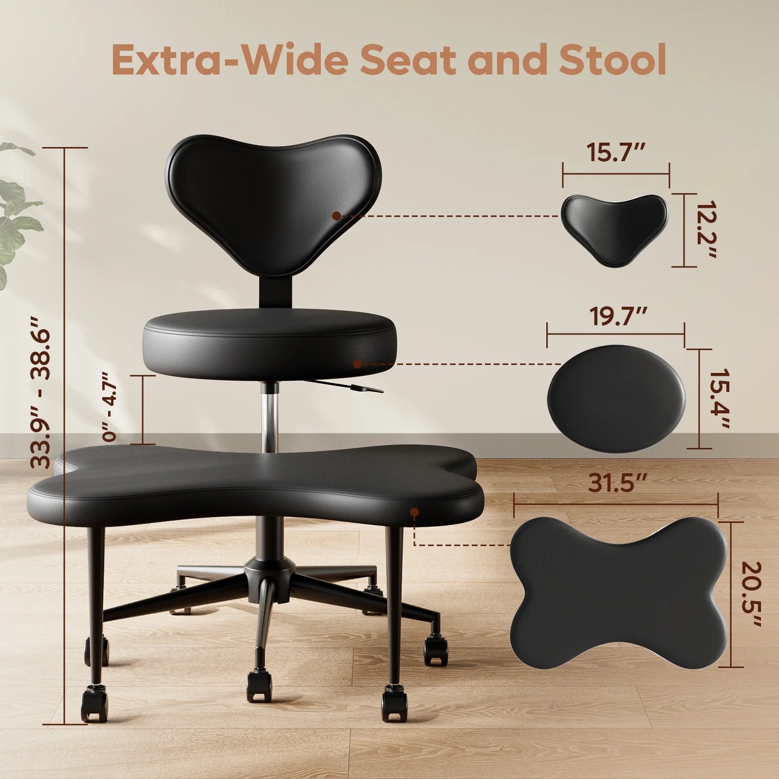 Pinmoco Ergonomic Cross Legged Swivel Chair, Adjustable Height and Teddy Fabric, Meditation& ADHD Chair with Back Support, Home and Office, Off White