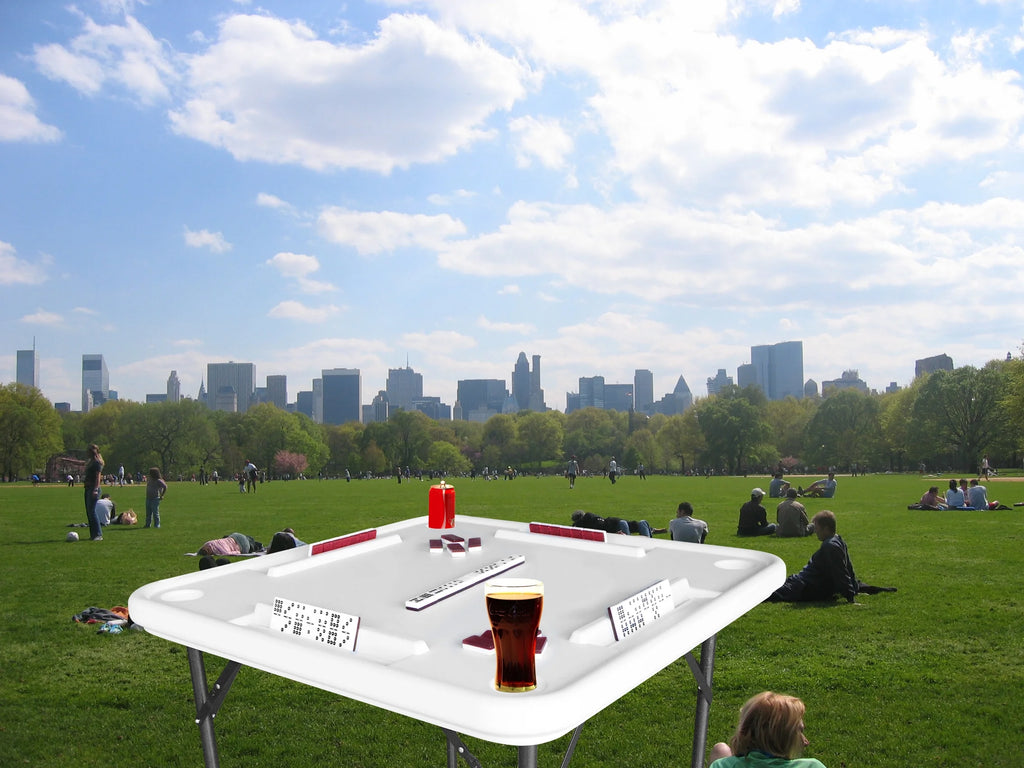 Bene Casa Foldable Domino Table with Built-In Drink Holders, 38?? x 38??, White