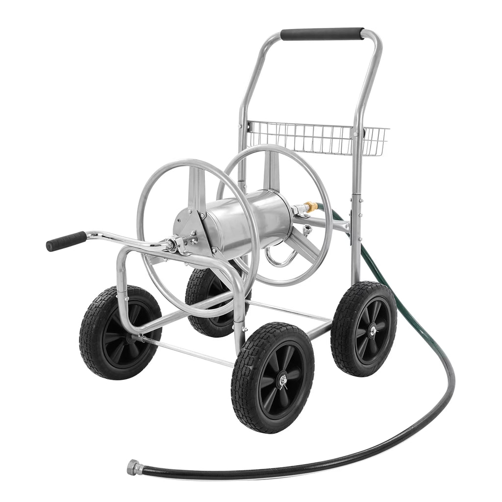 VEVOR Hose Reel Cart, Hold Up to 250 ft of 5/8???? Hose, Garden Water Hose Carts Mobile Tools with 4 Wheels, Heavy Duty Powder-coated Steel Outdoor Planting with Storage Basket, for Garden, Yard, Lawn