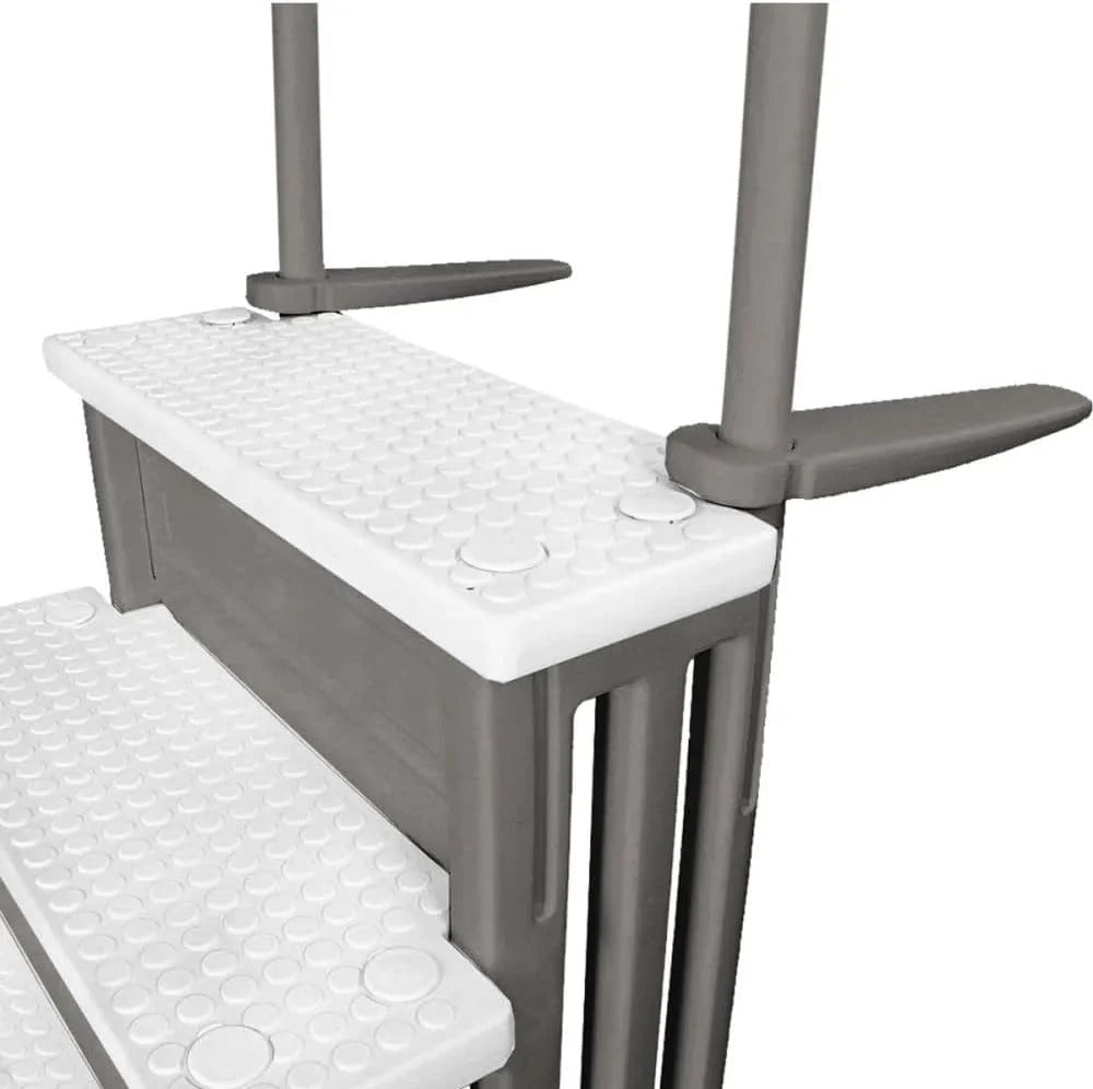 Non-slip pool entrance steps | Gray | Suitable for above-ground pools | Can be installed on patios with a height of 122 to 137 cm | Maximum load capacity 136 kg