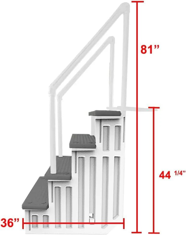 Non-slip pool entrance steps | Gray | Suitable for above-ground pools | Can be installed on patios with a height of 122 to 137 cm | Maximum load capacity 136 kg