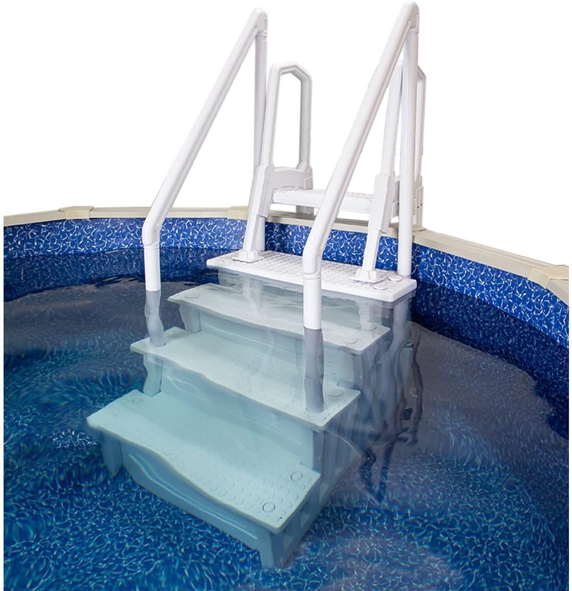 Non-slip pool entrance steps | Gray | Suitable for above-ground pools | Can be installed on patios with a height of 122 to 137 cm | Maximum load capacity 136 kg