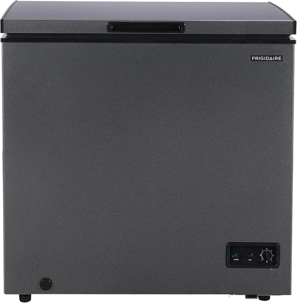 Frigidaire chest freezer (7 cubic feet), granita finish, adjustable thermostat, easy defrost function, removable basket