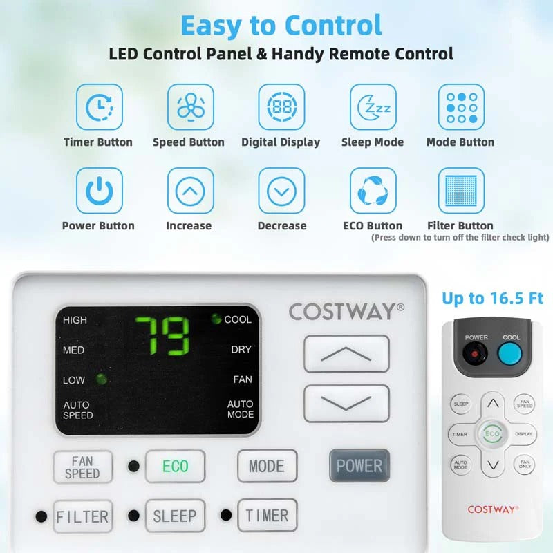 Quiet window air conditioner with 10,000 BTU, remote control, Eco mode, Energy Star certified, 3-in-1 unit with dehumidifier