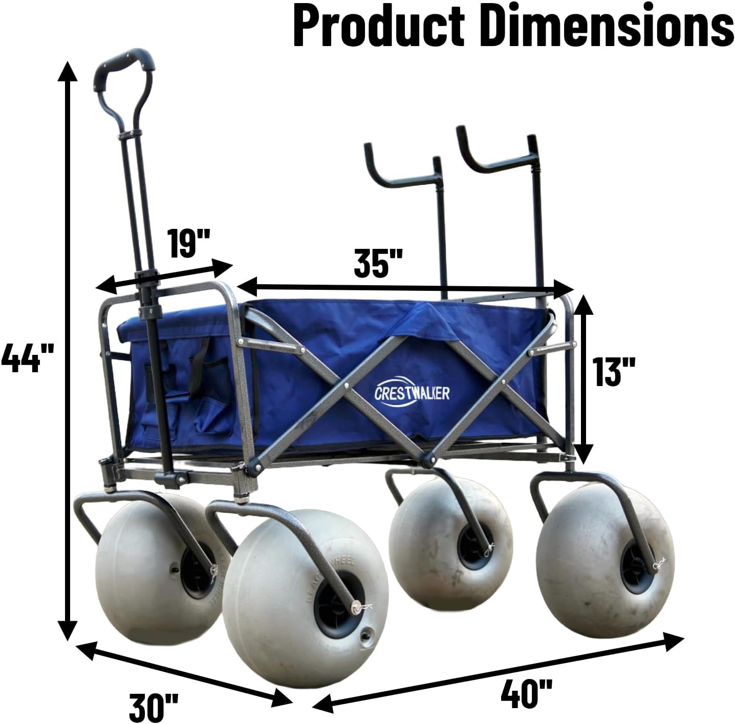 Beach cart with 13-inch balloon wheels, chair brackets and pump included