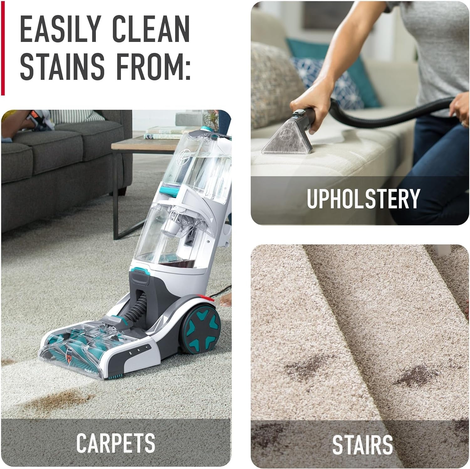Hoover SmartWash+ Automatic Carpet Cleaner for Carpets and Upholstery, Deep Cleaning Carpet Shampoo, Carpet Deodorizer and Pet Stain Remover FH52000, Turquoise