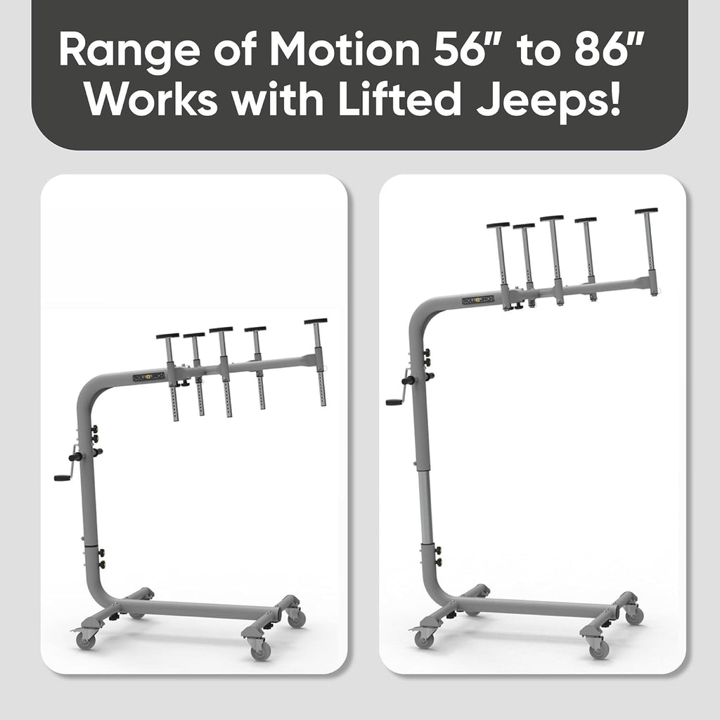 Hardtop removal jack for Jeep Wrangler, one-person system
