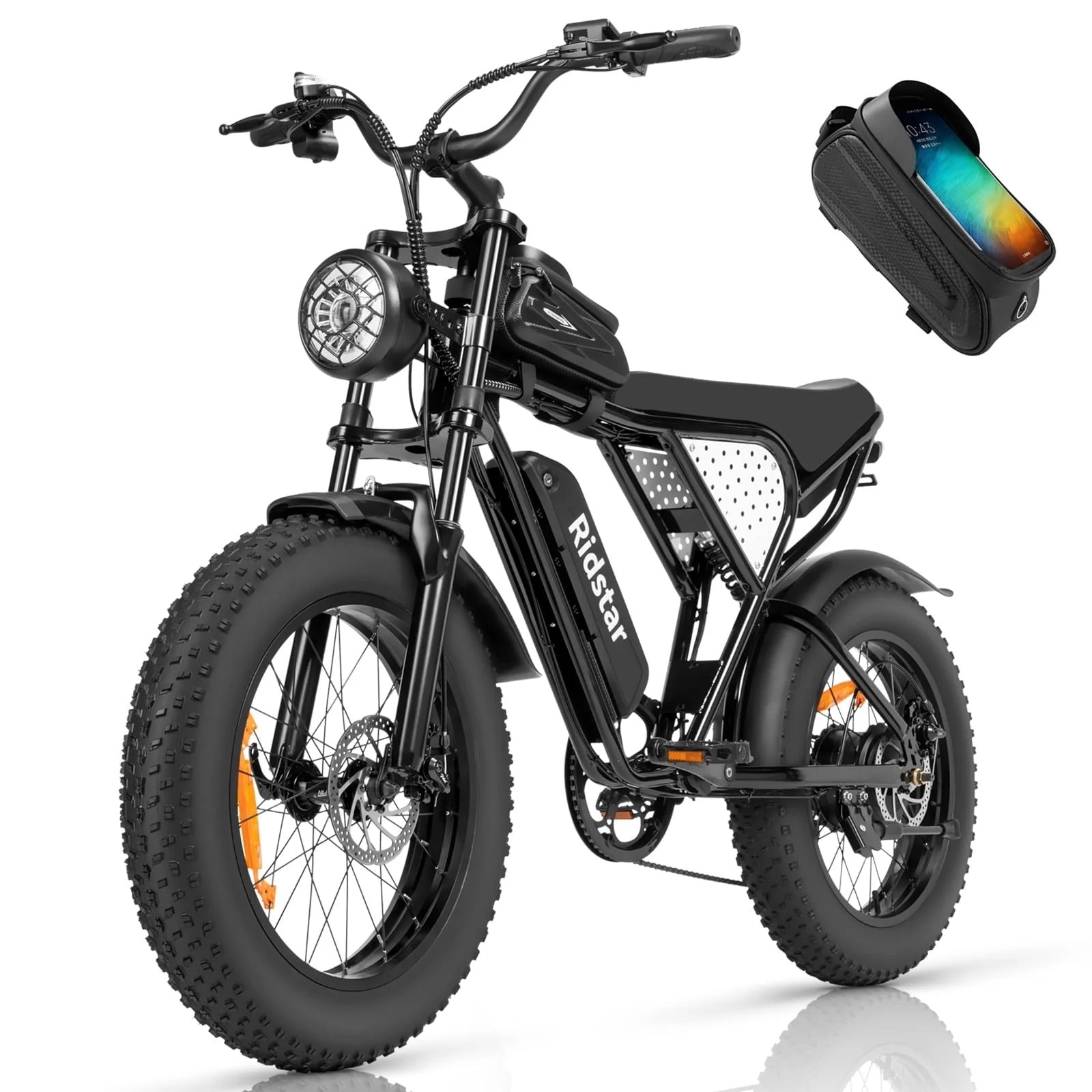 Ridstar electric bicycle for adults, 1200 W, 48 km/h mountain bike, 48 V 15.6 Ah battery, 20" fat bike tires, 7-speed full suspension