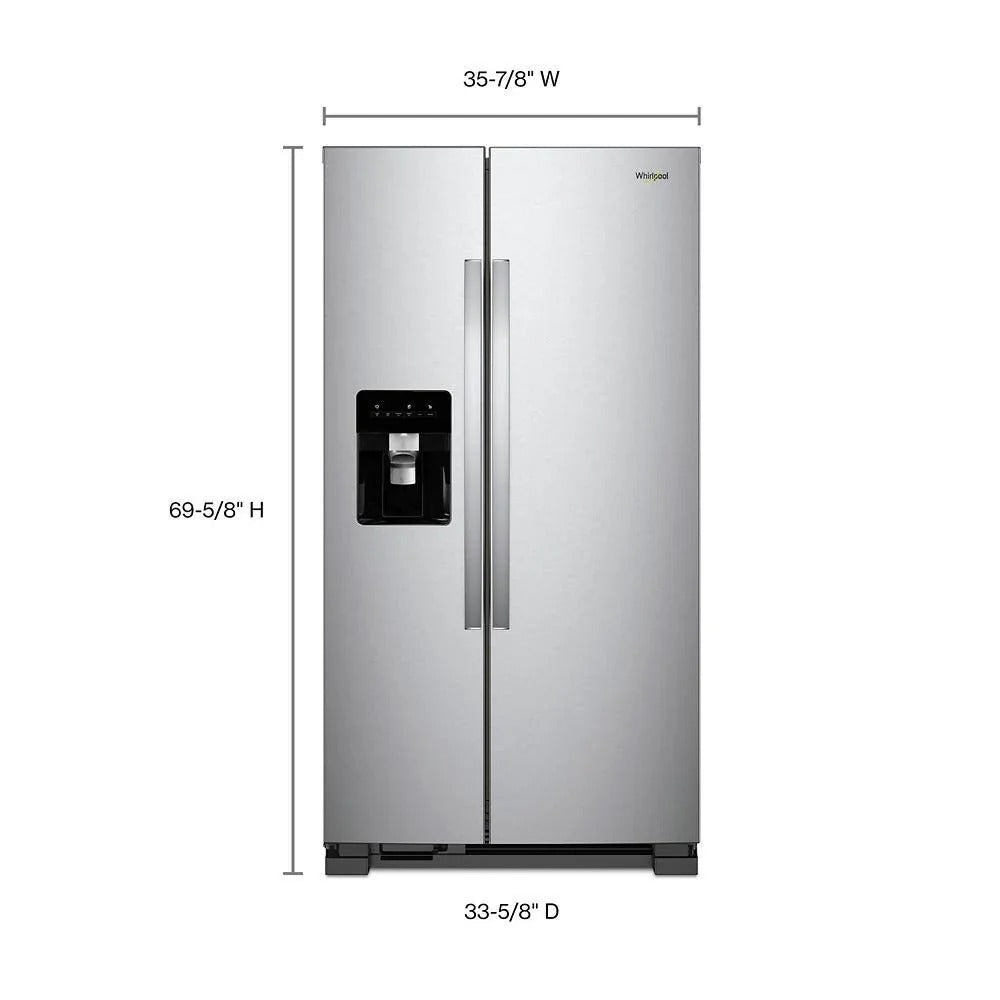 36-inch wide side-by-side refrigerator – 24 cubic feet stainless steel