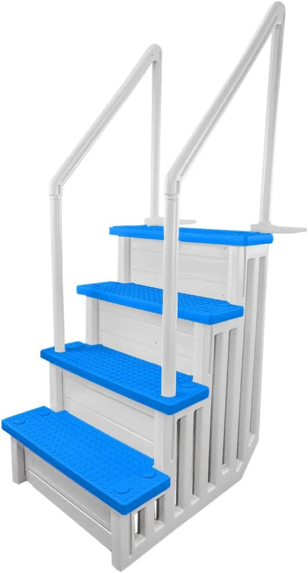 Non-slip pool entrance steps | Gray | Suitable for above-ground pools | Can be installed on patios with a height of 122 to 137 cm | Maximum load capacity 136 kg