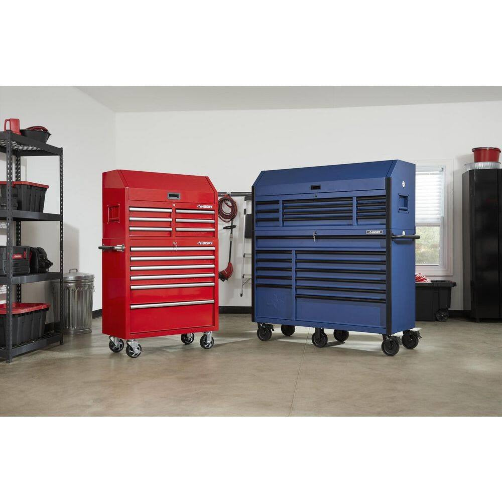 2025 56 inch W x 22 inch D Heavy-duty combination tool trolley with 23 drawers and tool cabinet in matte blue