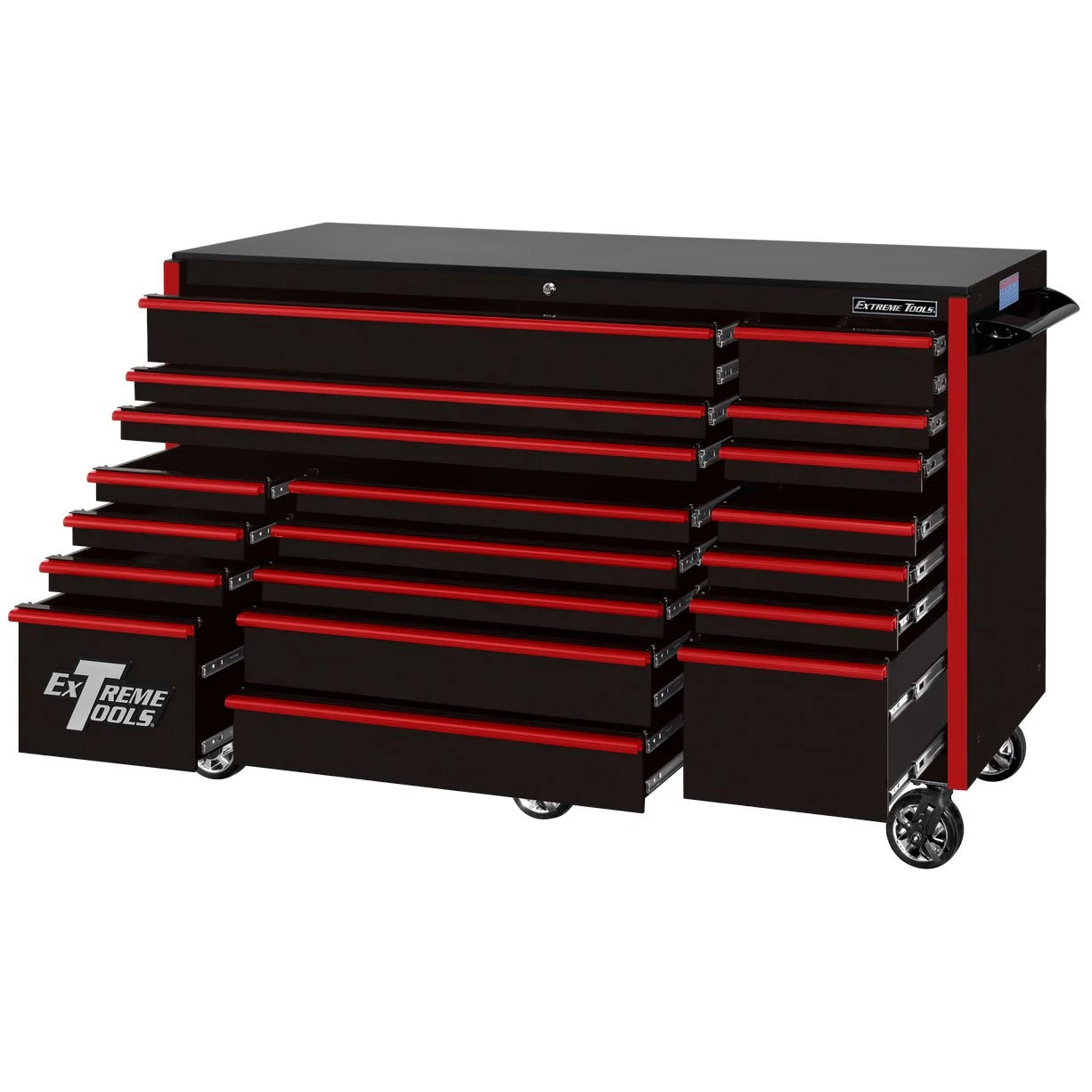 Extreme Tools RX250 Series 72-inch x 30-inch Rolling Cart – 19 Drawers – 250 lb Drawer Slides