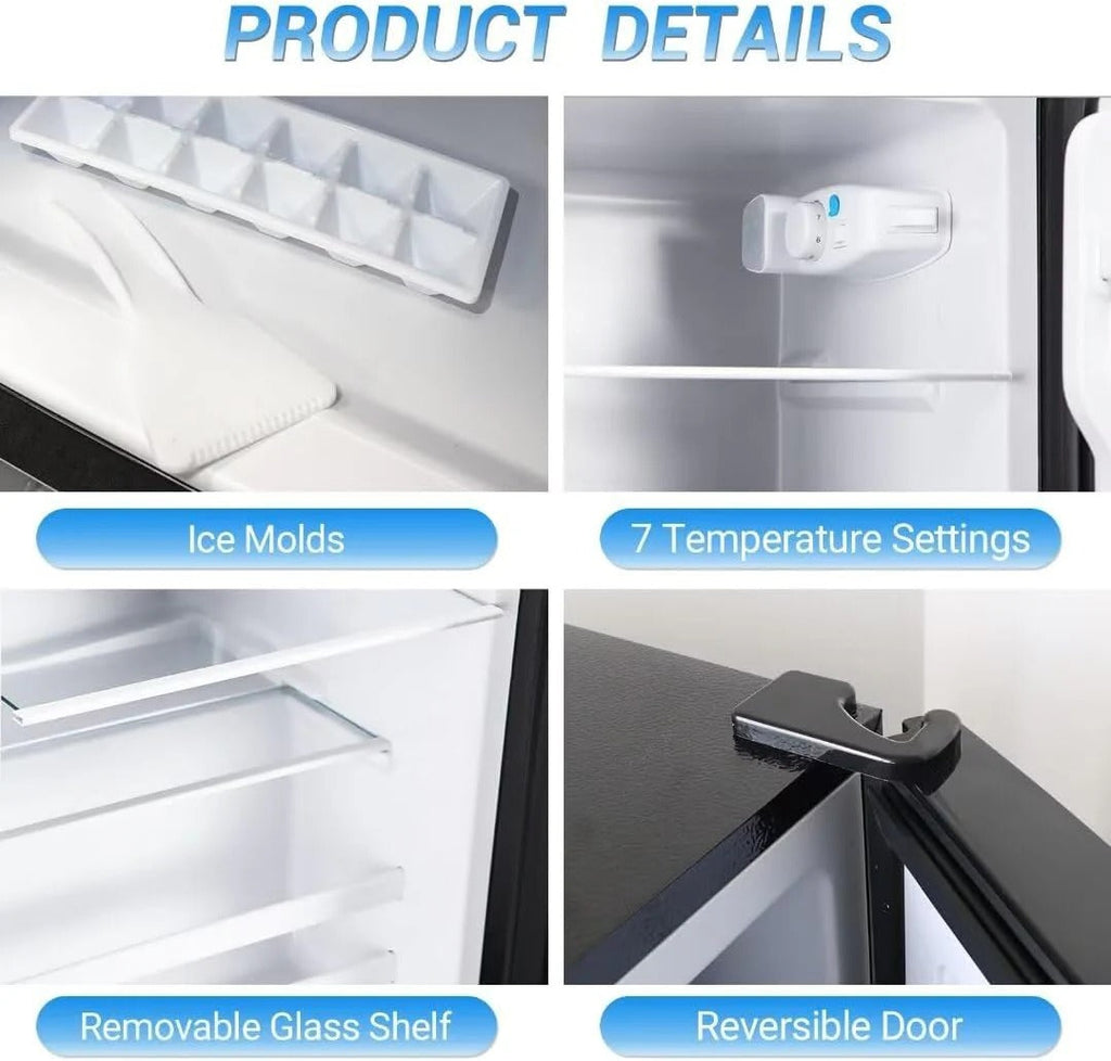 Apartment-sized refrigerator, 3.5 cubic feet (approx. 99 liters) usable capacity, small refrigerator with freezer compartment, suitable for houses and apartments, freestanding