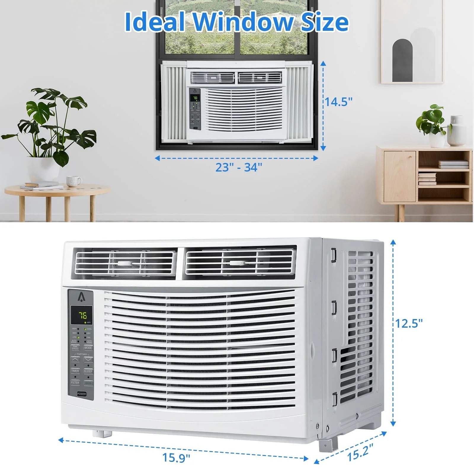 Window air conditioner with reusable filter and controls, 6000 BTU, 115 V~, suitable for rooms up to 250 square feet