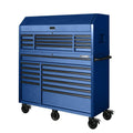 2025 56 inch W x 22 inch D Heavy-duty combination tool trolley with 23 drawers and tool cabinet in matte blue