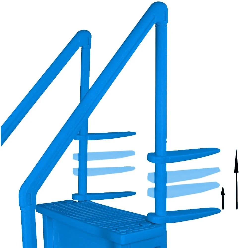 Non-slip pool entrance steps | Gray | Suitable for above-ground pools | Can be installed on patios with a height of 122 to 137 cm | Maximum load capacity 136 kg