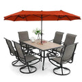 8-piece patio dining set with parasol, garden furniture set with 6 swivel dining chairs with mesh covers