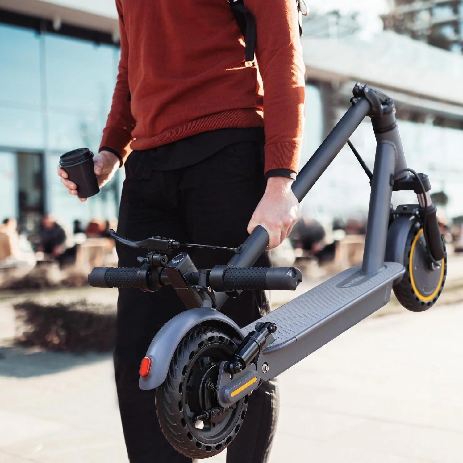 Electric scooter, 350W/500W powerful motor, 8.5"/10" solid rubber tires, 19/22 mph, 28/21/12 mile range, dual brakes