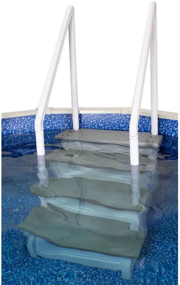 Non-slip pool entrance steps | Gray | Suitable for above-ground pools | Can be installed on patios with a height of 122 to 137 cm | Maximum load capacity 136 kg