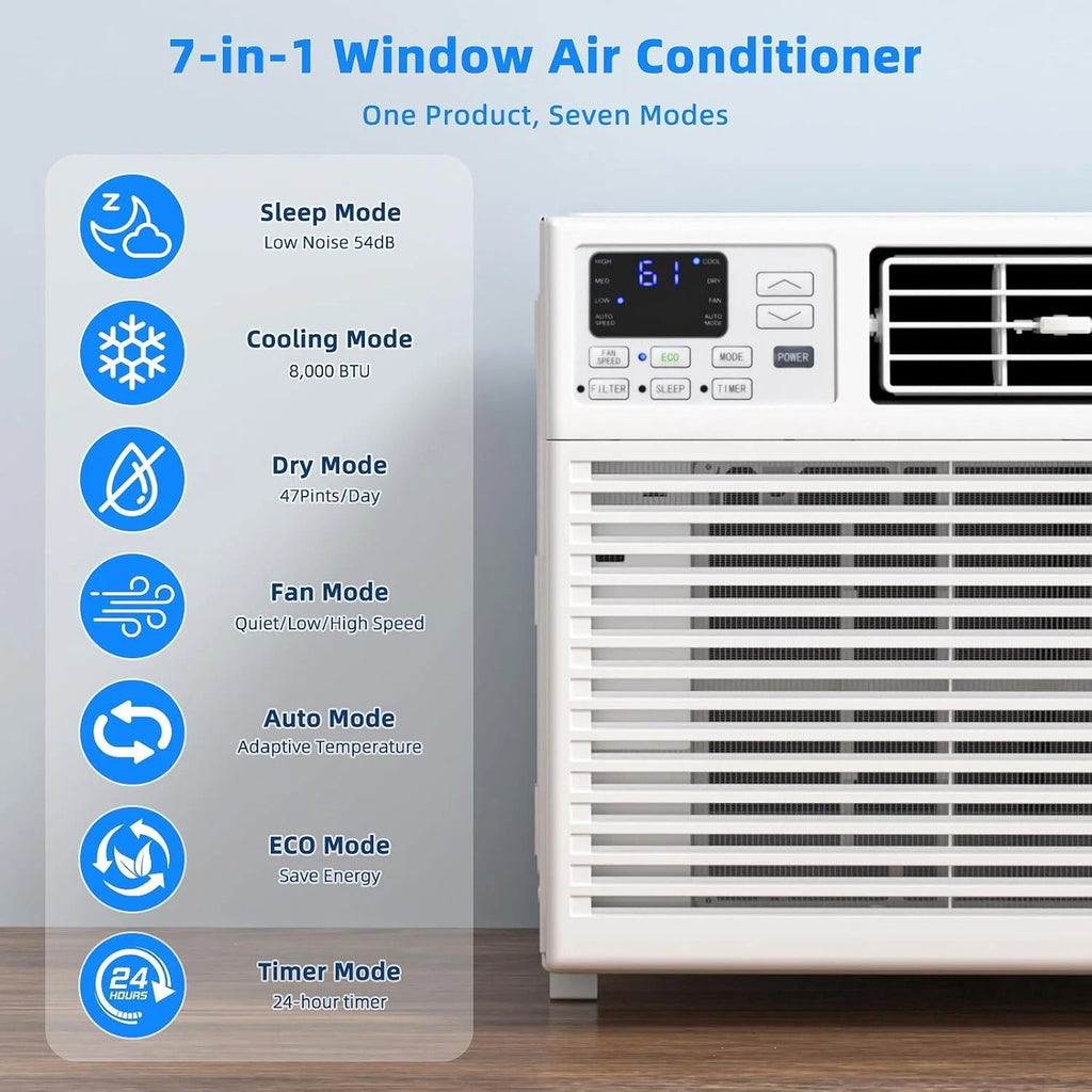 Antarctic Star 12,000 BTU U-shaped window air conditioner, cools rooms up to 550 square feet with 6 modes, 24-hour timer, ultra-quiet window air conditioner