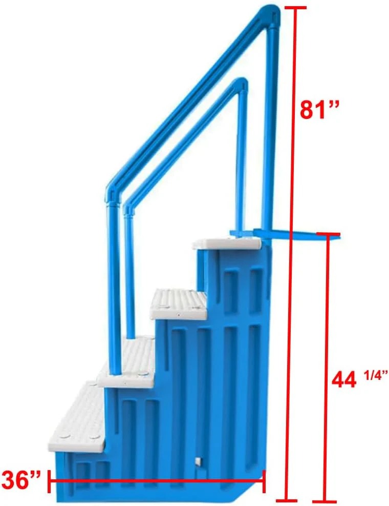 Non-slip pool entrance steps | Gray | Suitable for above-ground pools | Can be installed on patios with a height of 122 to 137 cm | Maximum load capacity 136 kg