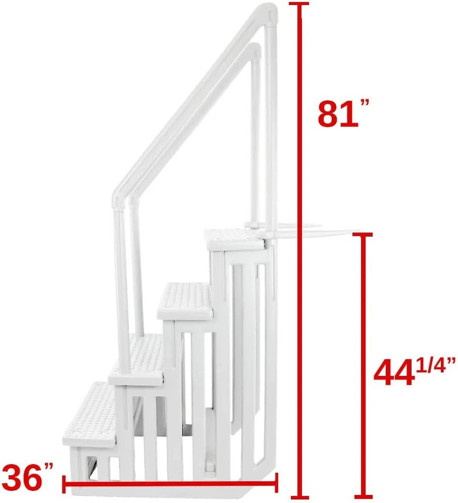 Non-slip pool entrance steps | Gray | Suitable for above-ground pools | Can be installed on patios with a height of 122 to 137 cm | Maximum load capacity 136 kg
