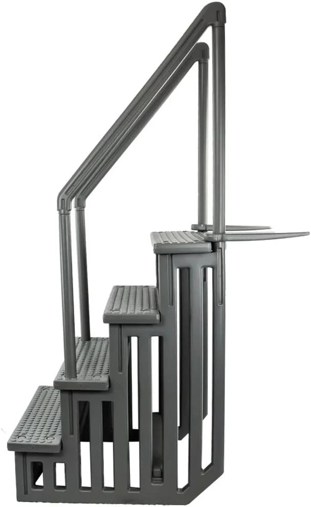 Non-slip pool entrance steps | Gray | Suitable for above-ground pools | Can be installed on patios with a height of 122 to 137 cm | Maximum load capacity 136 kg