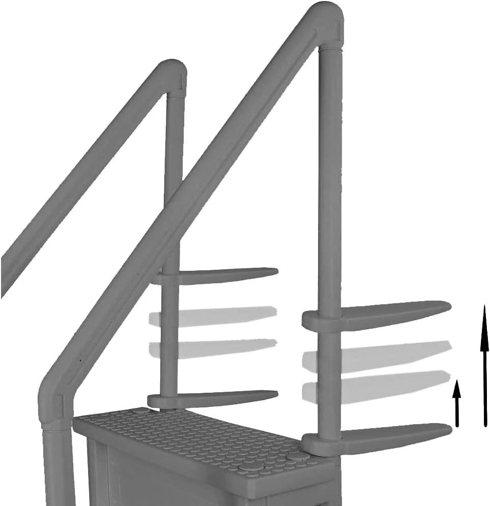Non-slip pool entrance steps | Gray | Suitable for above-ground pools | Can be installed on patios with a height of 122 to 137 cm | Maximum load capacity 136 kg