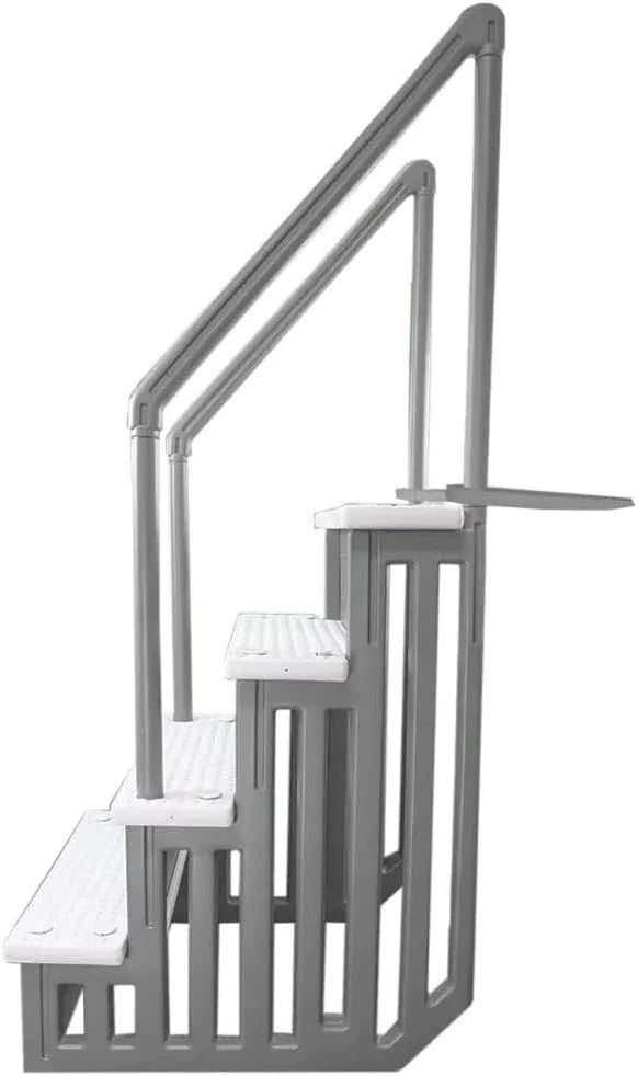 Non-slip pool entrance steps | Gray | Suitable for above-ground pools | Can be installed on patios with a height of 122 to 137 cm | Maximum load capacity 136 kg